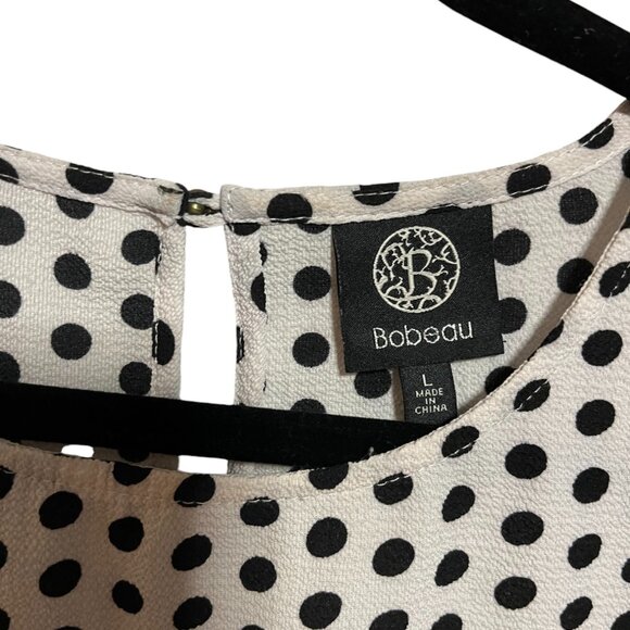 BOBEAU Blouse Ruffle Sleeve Top White with Black polka dots - Size Large - Picture 4 of 5